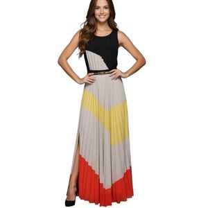 BCBGMaxAzria Runway Kamille Colour-Block Pleated Maxi Dress